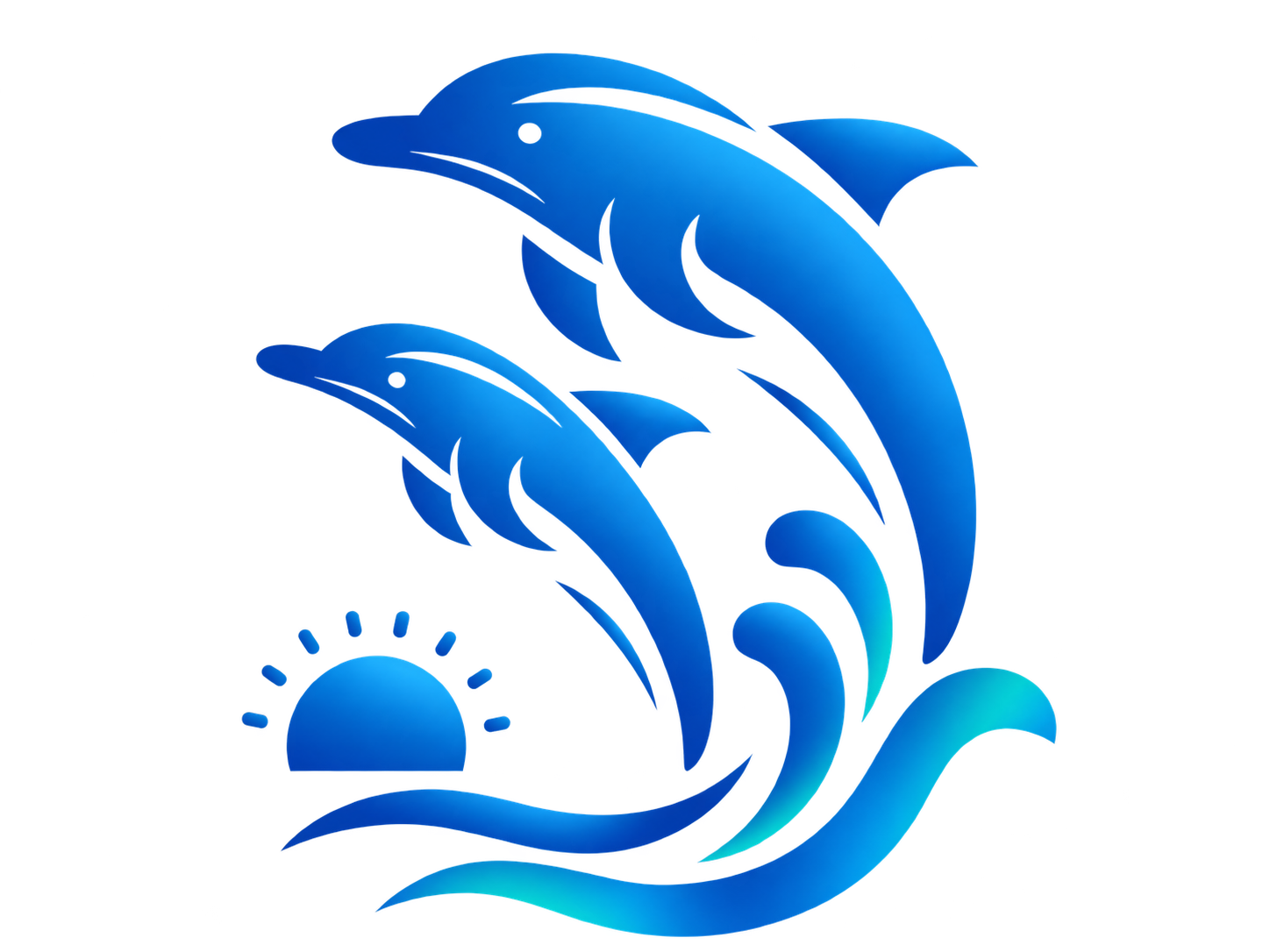 Two blue dolphins leaping above ocean waves